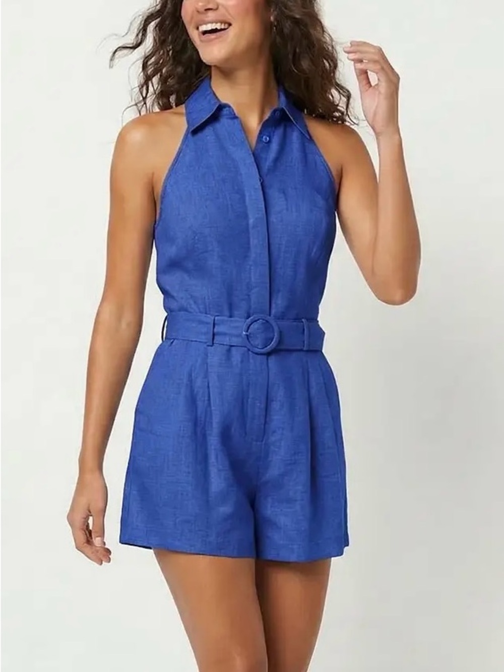 Naked Zebra Royal Blue Halter Belted Romper Resort Ready